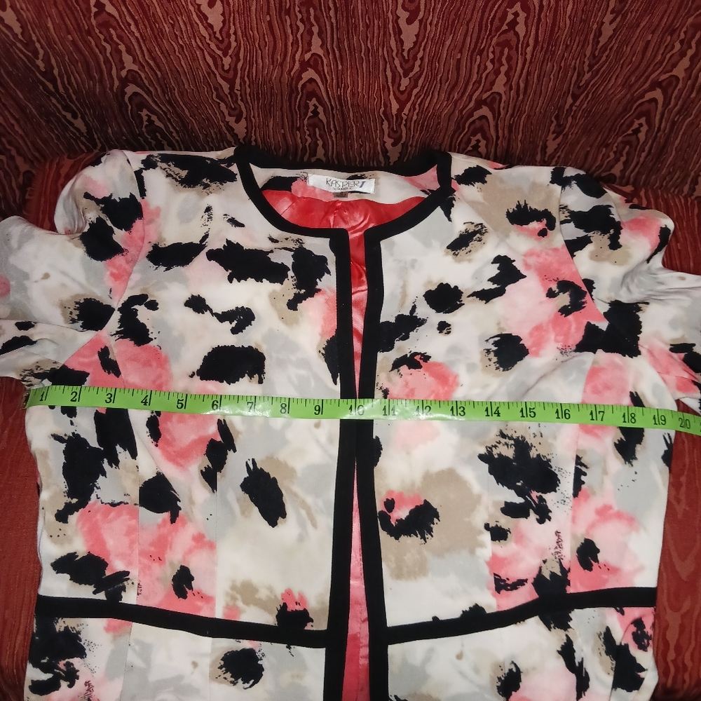 KASPER 2 Piece Open Front Floral Black/ORANGE Sleeveless Dress 3/4 Blazer Sz 8 - Picture 10 of 13